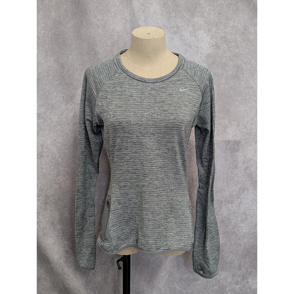 Nike‎ Dri-FIT Womens Gray Space Dye Long Sleeve Running Top Thumbholes Small
